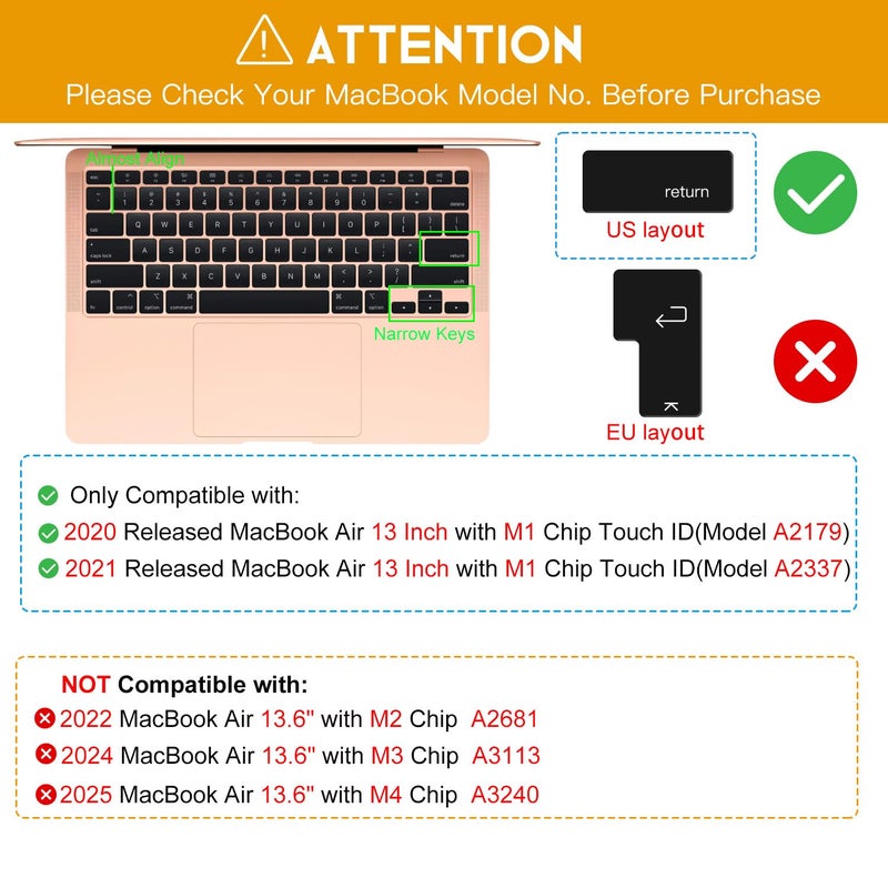 CaseBuy Premium Ultra Thin Keyboard Cover for MacBook Air 13.3 inch 2021 2020 Model A2179 A2337 M1 Chip, MacBook Air 13 inch M1 TPU Protective Skin(Not Fit 2022-2025 Air M2 M3 M4 A2681 A3113 A3240) - Image 2